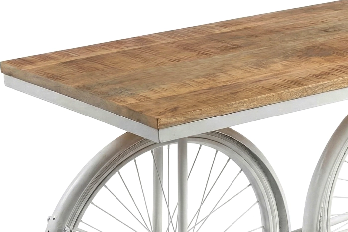 Stół Loftowy z Roweru 188x41x94 cm – Drewniana Konsola Industrialna na Taras i do Wnętrz