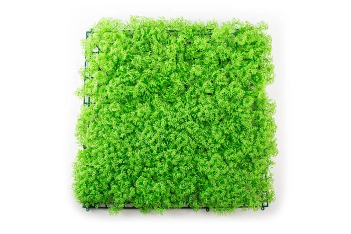 Sztuczny panel roślinny jasnozielony 50x50 cm – mata dekoracyjna na ścianę i ogrodzenie.
