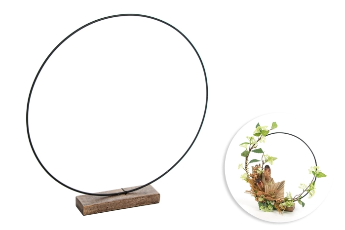 Ring metalowy czarny 45cm na drewnianej podstawie (4/24szt)