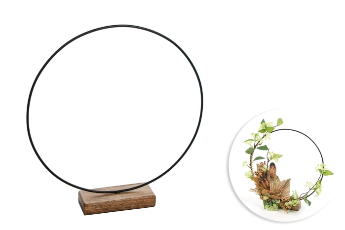 Ring metalowy czarny 35cm na drewnianej podstawie (4/32szt)