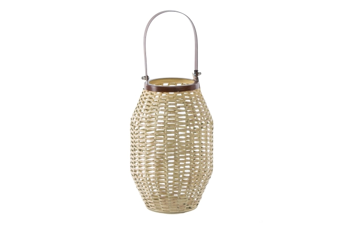 Metalowy lampion dekoracyjny boho 48 cm z uchwytem i ażurową konstrukcją inspirowaną plecionką