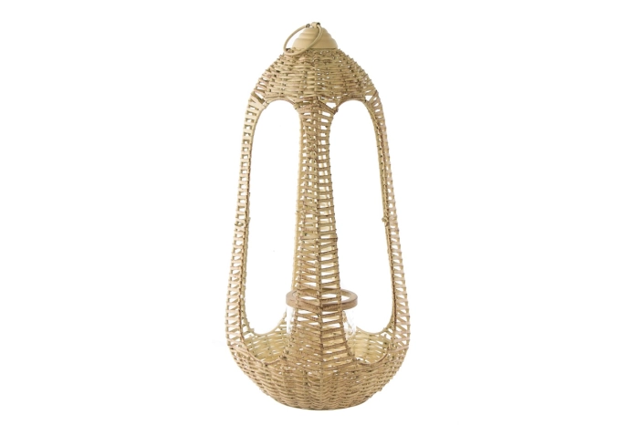 Metalowy lampion dekoracyjny boho wysoki 65 cm z ażurową konstrukcją inspirowaną plecionką