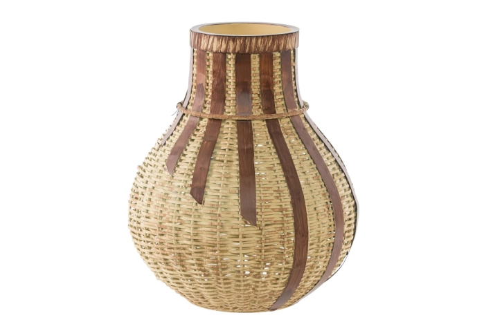 Metalowy lampion dekoracyjny boho 37 cm z ażurową konstrukcją inspirowaną naturalną plecionką