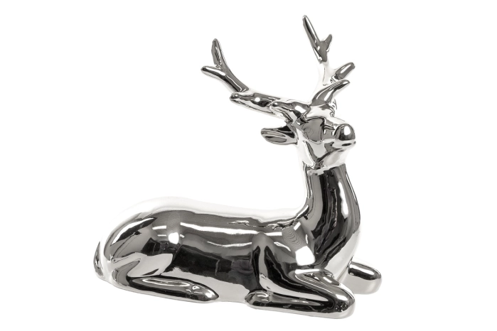 Renifer figurka ceramiczna srebrna (1/12 szt)